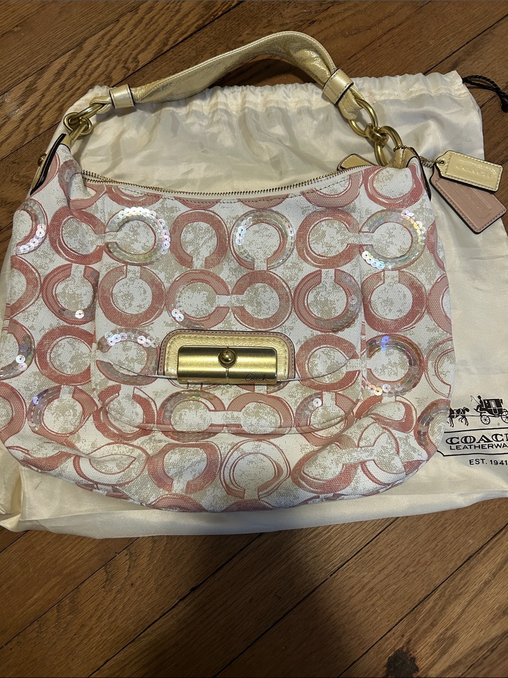 RARE yk2 Coach Kristin Op Art Pink Ivory Sequin Handbag